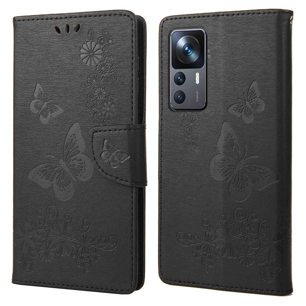 For Xiaomi 12T 5G / Redmi K50 Ultra 5G Butterflies Flower Imprinting Shockproof Wallet Case PU Leather Stand Magnetic Closure Flip Folio Phone Cover