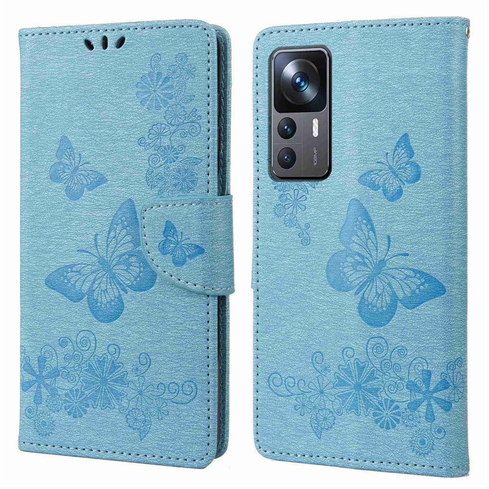 Xiaomi 12T 5G / Redmi K50 Ultra 5G Fjärilsblommigt tryck Stötsäkert Plånboksfodral PU-läder Stativ Magnetisk stängning Flip Folio mobilskal