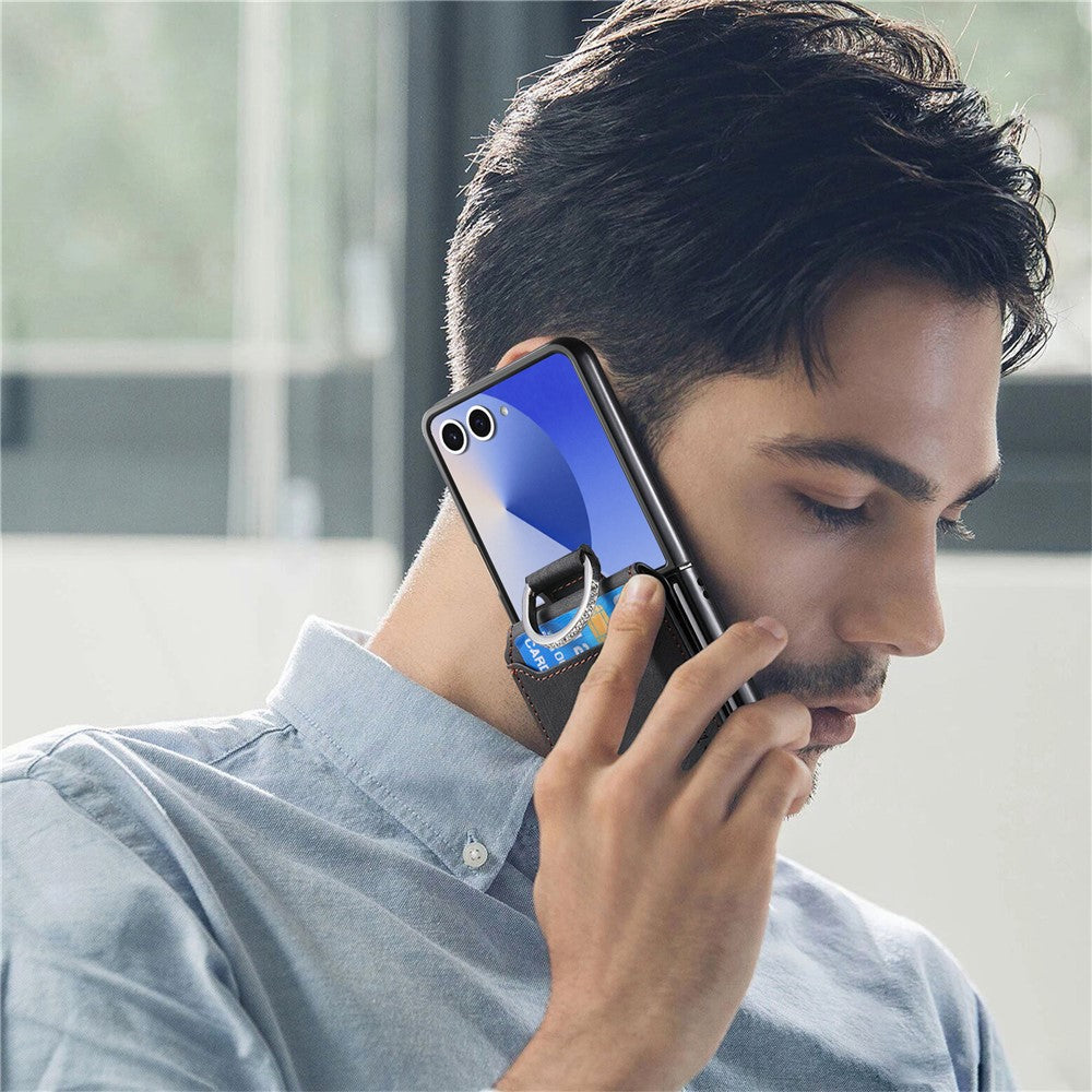 For Samsung Galaxy Z Flip7 5G Case Card Holder Kickstand Retro Texture Leather Back Cover