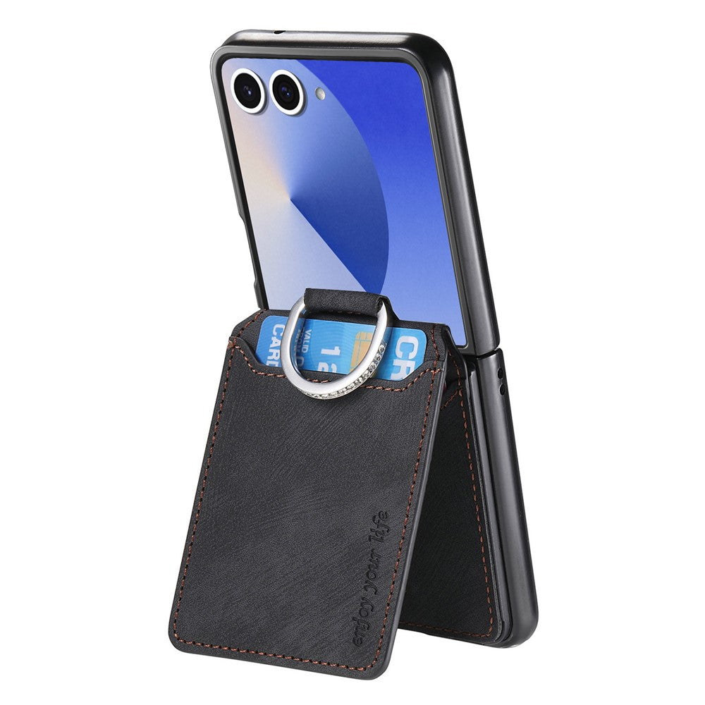 For Samsung Galaxy Z Flip7 5G Case Card Holder Kickstand Retro Texture Leather Back Cover