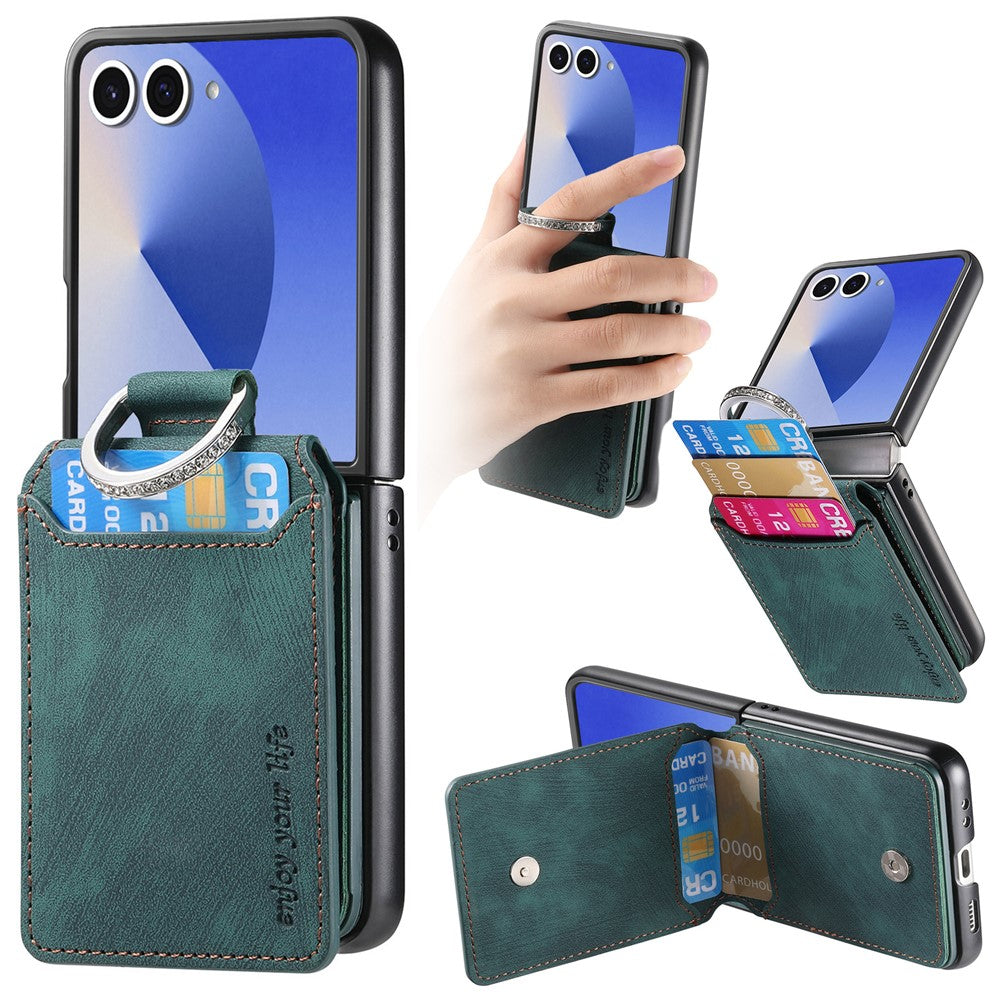 For Samsung Galaxy Z Flip7 5G Case Card Holder Kickstand Retro Texture Leather Back Cover
