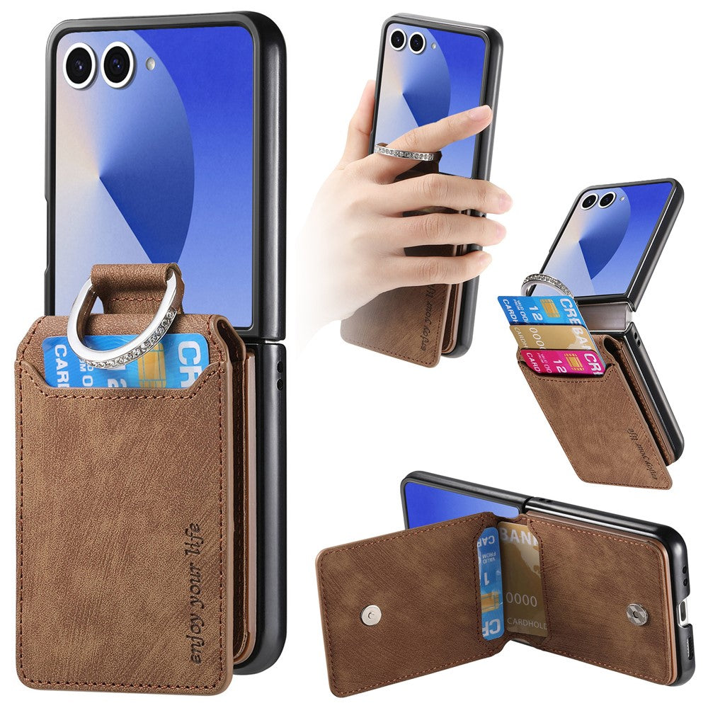 For Samsung Galaxy Z Flip7 5G Case Card Holder Kickstand Retro Texture Leather Back Cover
