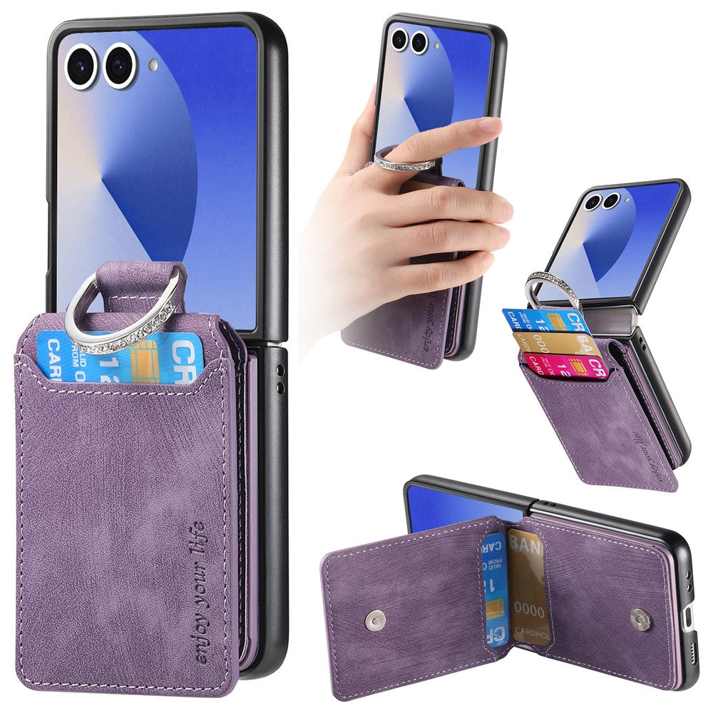 For Samsung Galaxy Z Flip7 5G Case Card Holder Kickstand Retro Texture Leather Back Cover