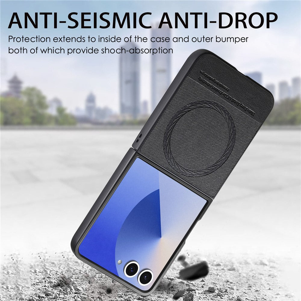 For Samsung Galaxy Z Flip7 5G Magnetic Case Denim Texture Leather + PC Shockproof Phone Cover