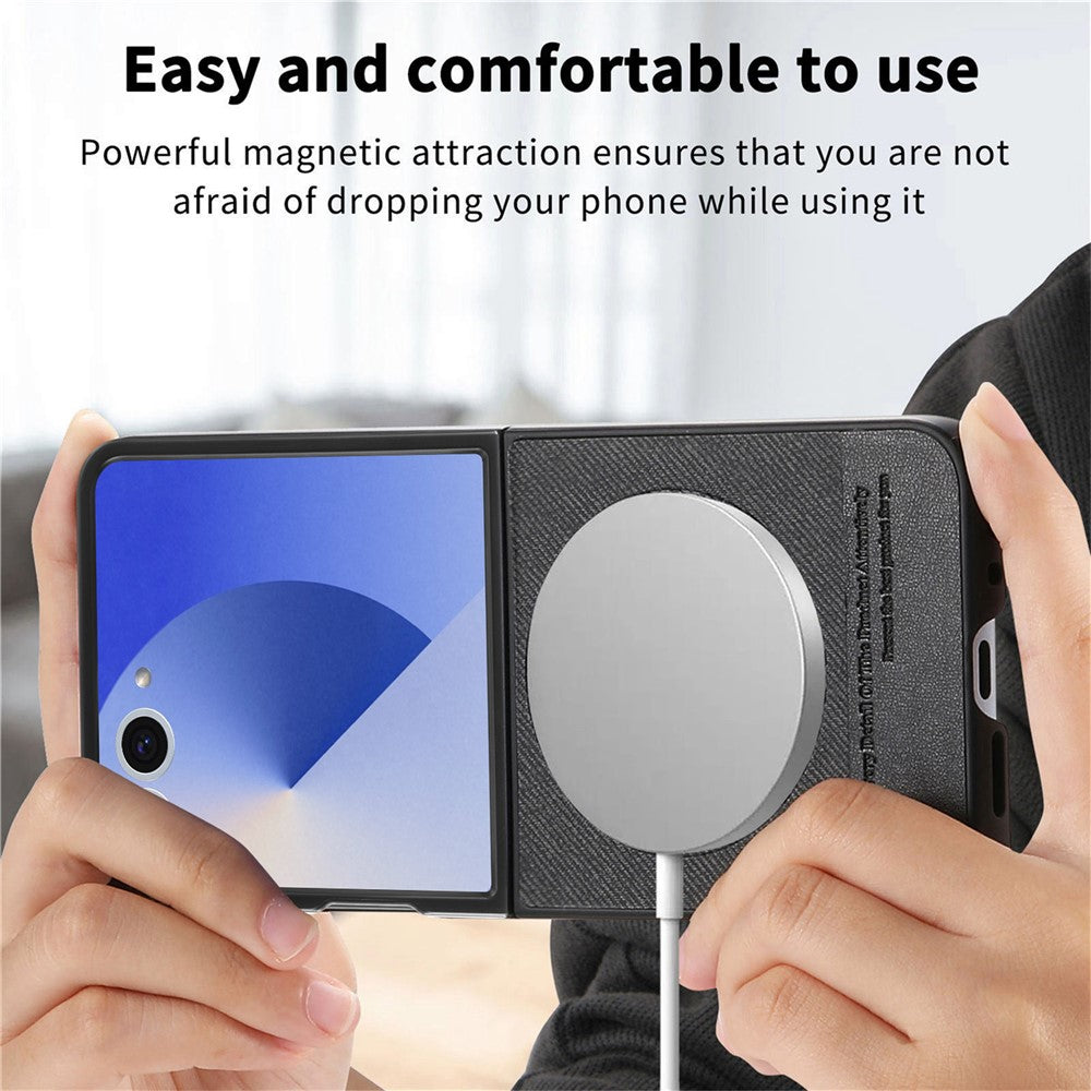 For Samsung Galaxy Z Flip7 5G Magnetic Case Denim Texture Leather + PC Shockproof Phone Cover