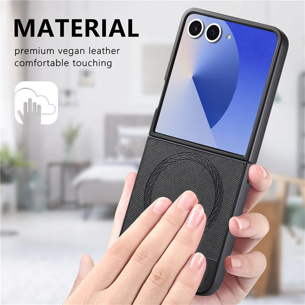 For Samsung Galaxy Z Flip7 5G Magnetic Case Denim Texture Leather + PC Shockproof Phone Cover
