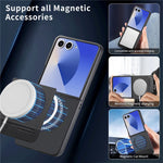 For Samsung Galaxy Z Flip7 5G Magnetic Case Denim Texture Leather + PC Shockproof Phone Cover