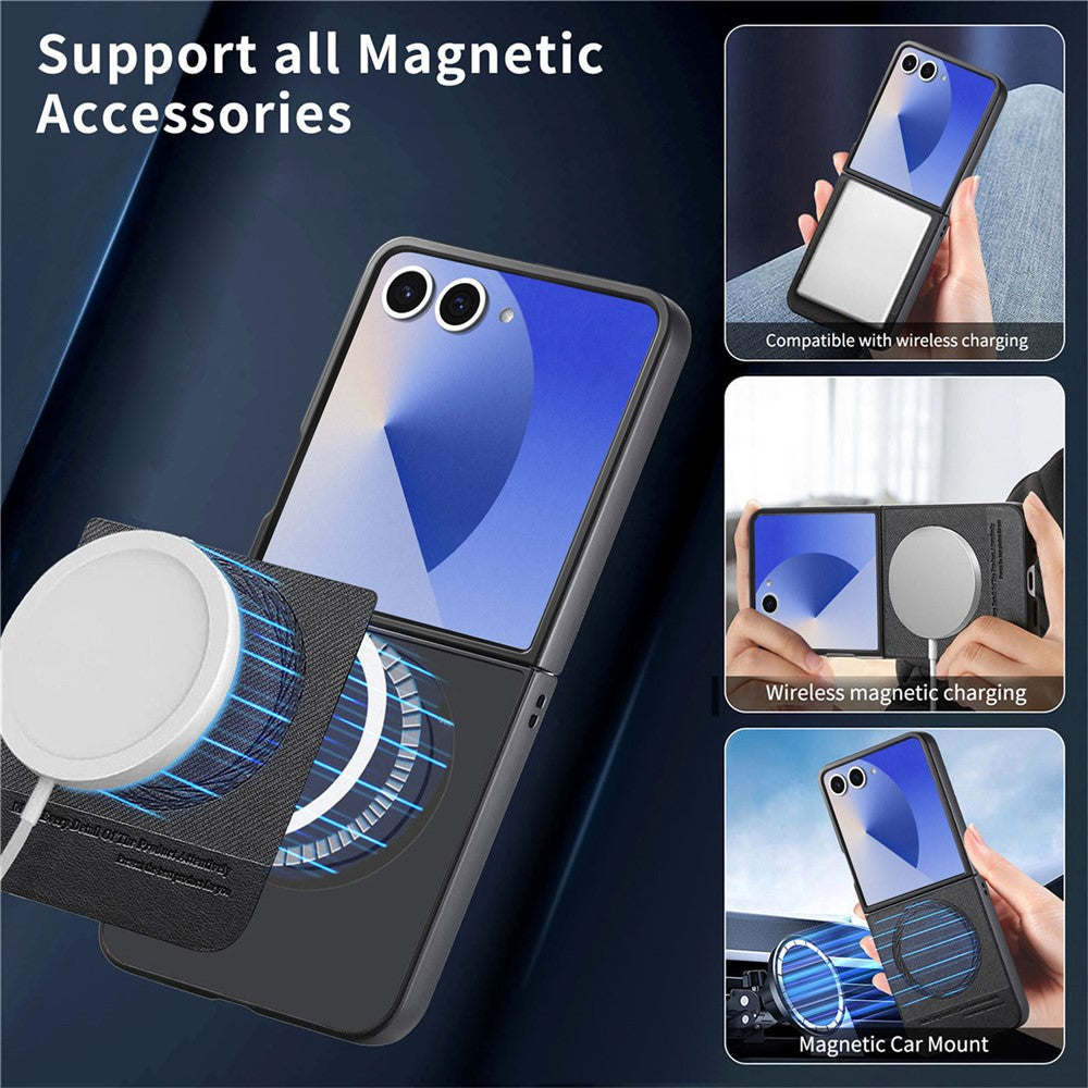 For Samsung Galaxy Z Flip7 5G Magnetic Case Denim Texture Leather + PC Shockproof Phone Cover