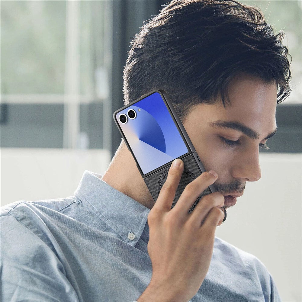 For Samsung Galaxy Z Flip7 5G Magnetic Case Denim Texture Leather + PC Shockproof Phone Cover