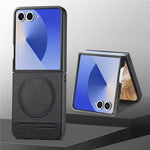 For Samsung Galaxy Z Flip7 5G Magnetic Case Denim Texture Leather + PC Shockproof Phone Cover