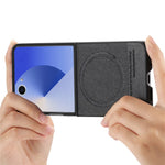 For Samsung Galaxy Z Flip7 5G Magnetic Case Denim Texture Leather + PC Shockproof Phone Cover