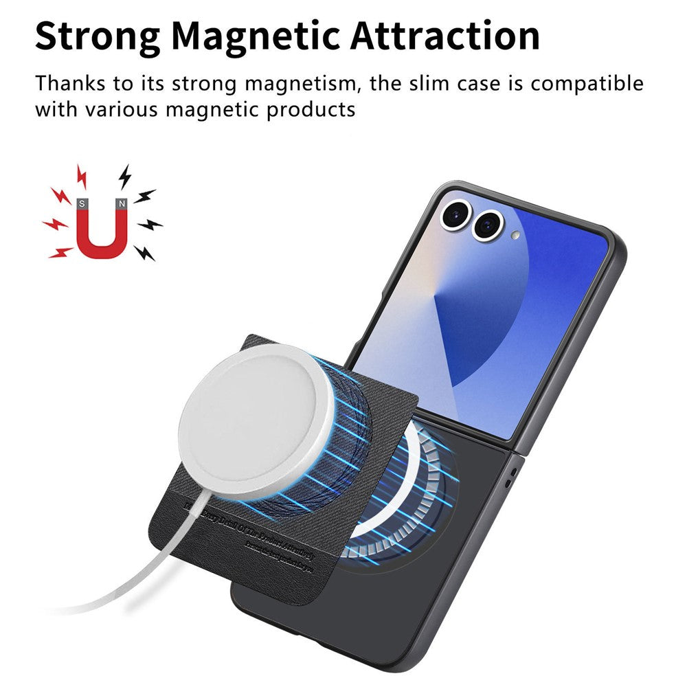 For Samsung Galaxy Z Flip7 5G Magnetic Case Denim Texture Leather + PC Shockproof Phone Cover