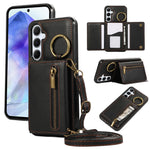 For Samsung Galaxy S25  /  S24 Leather Back Cover Zipper Wallet Kickstand Phone Case with Shoulder Strap