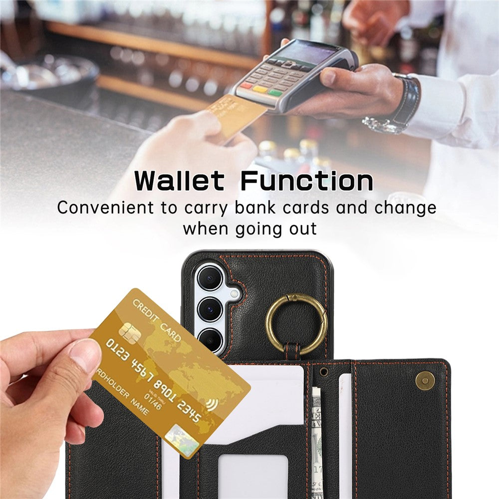For Samsung Galaxy S25  /  S24 Leather Back Cover Zipper Wallet Kickstand Phone Case with Shoulder Strap