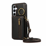 For Samsung Galaxy S25  /  S24 Leather Back Cover Zipper Wallet Kickstand Phone Case with Shoulder Strap