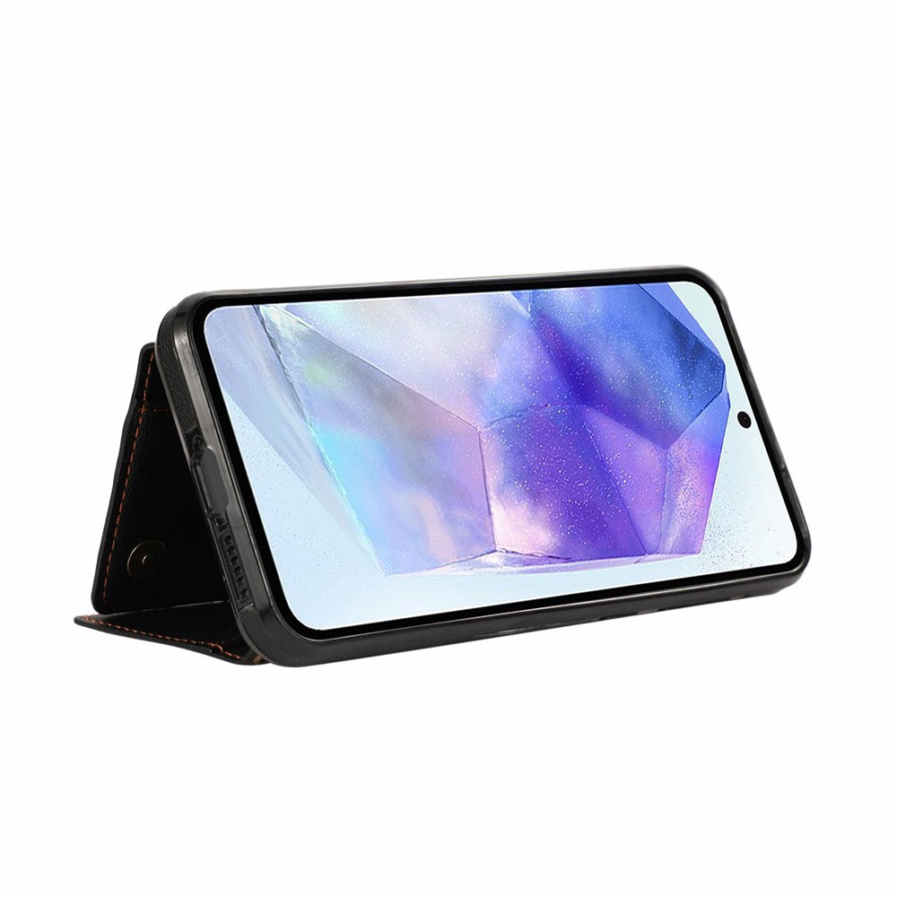 For Samsung Galaxy S25  /  S24 Leather Back Cover Zipper Wallet Kickstand Phone Case with Shoulder Strap