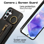For Samsung Galaxy S25  /  S24 Leather Back Cover Zipper Wallet Kickstand Phone Case with Shoulder Strap