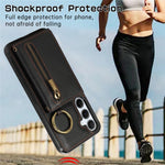 For Samsung Galaxy S25  /  S24 Leather Back Cover Zipper Wallet Kickstand Phone Case with Shoulder Strap