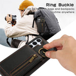 For Samsung Galaxy S25  /  S24 Leather Back Cover Zipper Wallet Kickstand Phone Case with Shoulder Strap