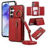 For Samsung Galaxy S25  /  S24 Leather Back Cover Zipper Wallet Kickstand Phone Case with Shoulder Strap