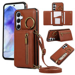 For Samsung Galaxy S25  /  S24 Leather Back Cover Zipper Wallet Kickstand Phone Case with Shoulder Strap