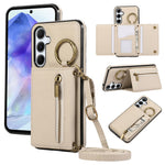 For Samsung Galaxy S25  /  S24 Leather Back Cover Zipper Wallet Kickstand Phone Case with Shoulder Strap