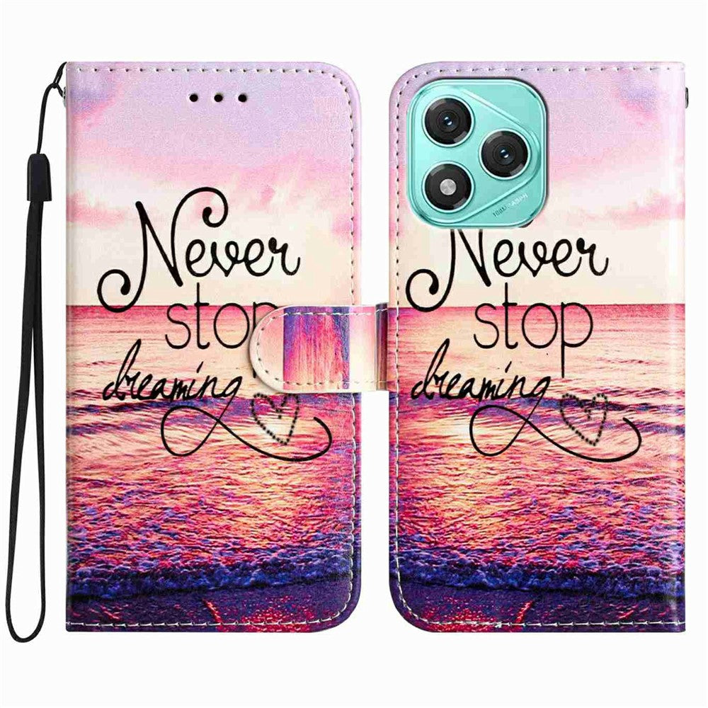 Pung Etui til Honor 400 Lite 5G Printet Mønster PU Læder Stander Telefon Cover med Rem