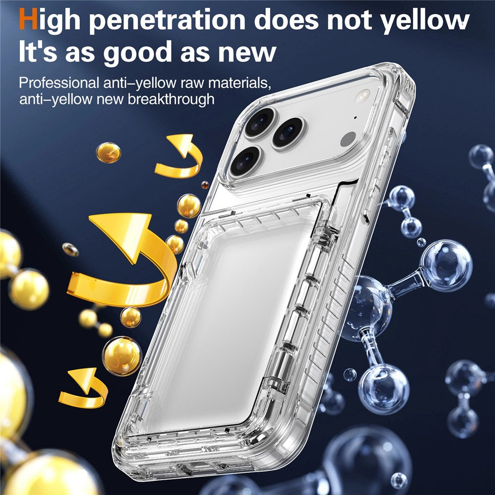 Til iPhone 18 Pro / 17 Pro Gennemsigtigt Cover PC + TPU Telefoncover med Kortholder og Støttefod