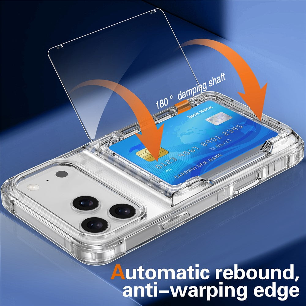 Til iPhone 18 Pro / 17 Pro Gennemsigtigt Cover PC + TPU Telefoncover med Kortholder og Støttefod