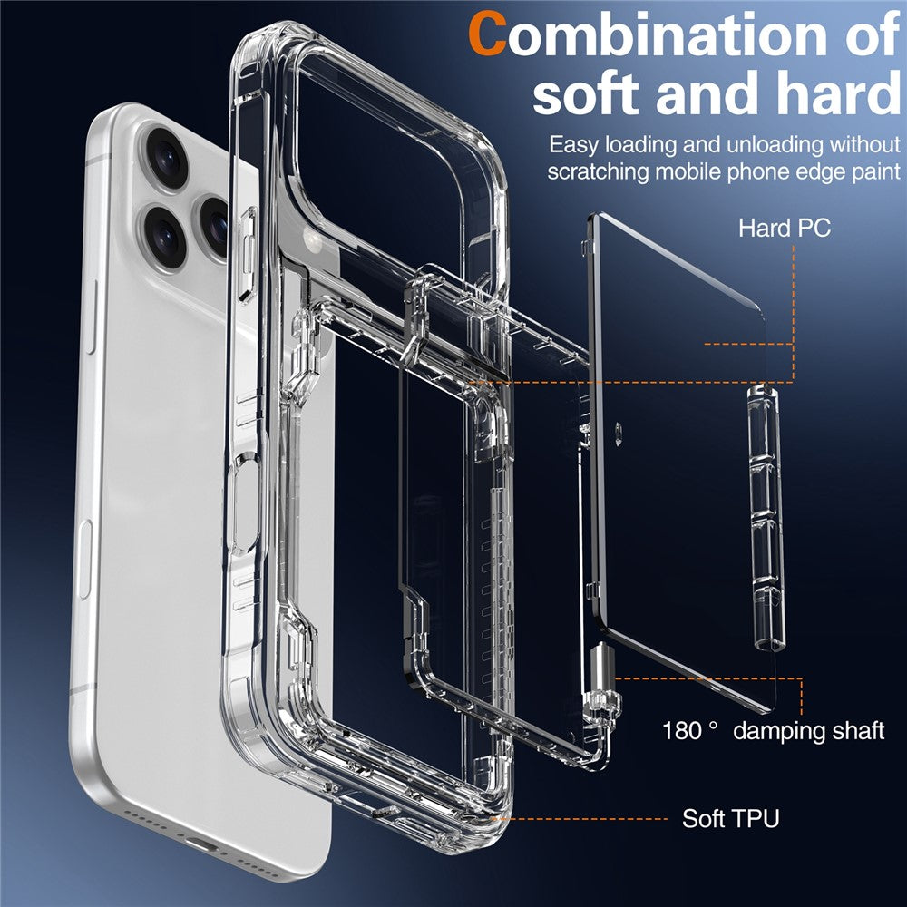 Til iPhone 18 Pro / 17 Pro Gennemsigtigt Cover PC + TPU Telefoncover med Kortholder og Støttefod