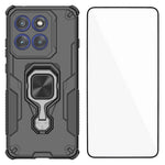 WANLONFENG til Motorola Edge 60 Pro 5G cover PC TPU Bagside Kickstand med hærdet glas