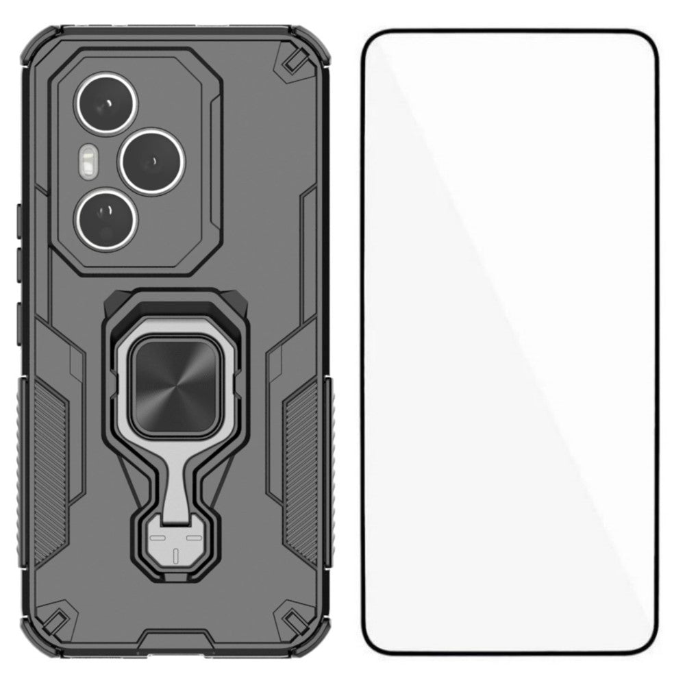 WANLONFENG For Honor 400 Pro 5G (Global) Phone Case  PC TPU Back Cover Kickstand with Tempered Glass