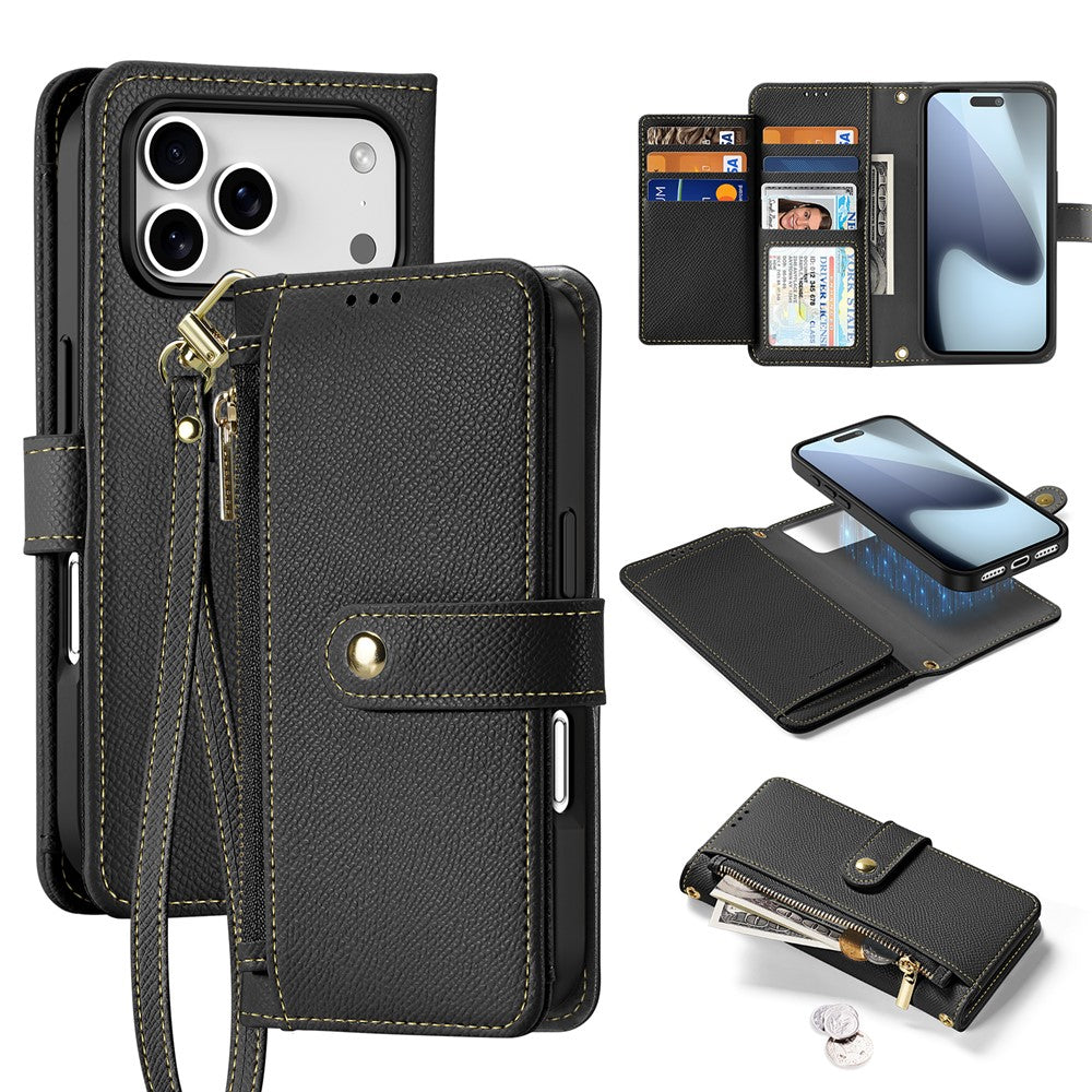 DUX DUCIS Til iPhone 17 Pro Etui Lawa Series Aftageligt Magnetisk Koskind Læder Cover Lynlås Tegnebog
