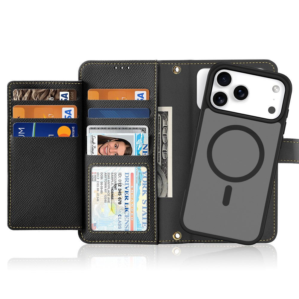 DUX DUCIS Til iPhone 17 Pro Etui Lawa Series Aftageligt Magnetisk Koskind Læder Cover Lynlås Tegnebog