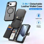 DUX DUCIS Til iPhone 17 Pro Etui Lawa Series Aftageligt Magnetisk Koskind Læder Cover Lynlås Tegnebog