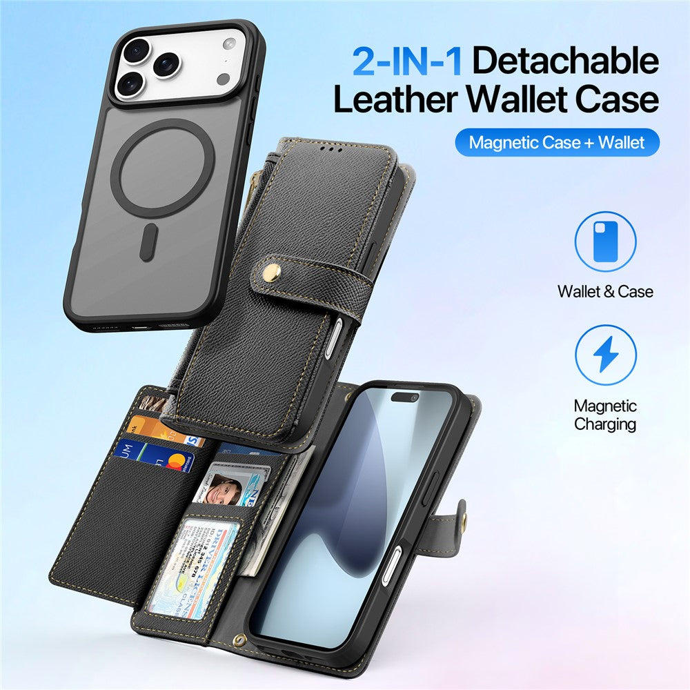 DUX DUCIS Til iPhone 17 Pro Etui Lawa Series Aftageligt Magnetisk Koskind Læder Cover Lynlås Tegnebog