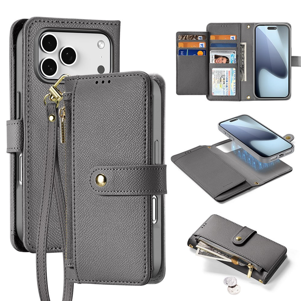DUX DUCIS Til iPhone 17 Pro Etui Lawa Series Aftageligt Magnetisk Koskind Læder Cover Lynlås Tegnebog