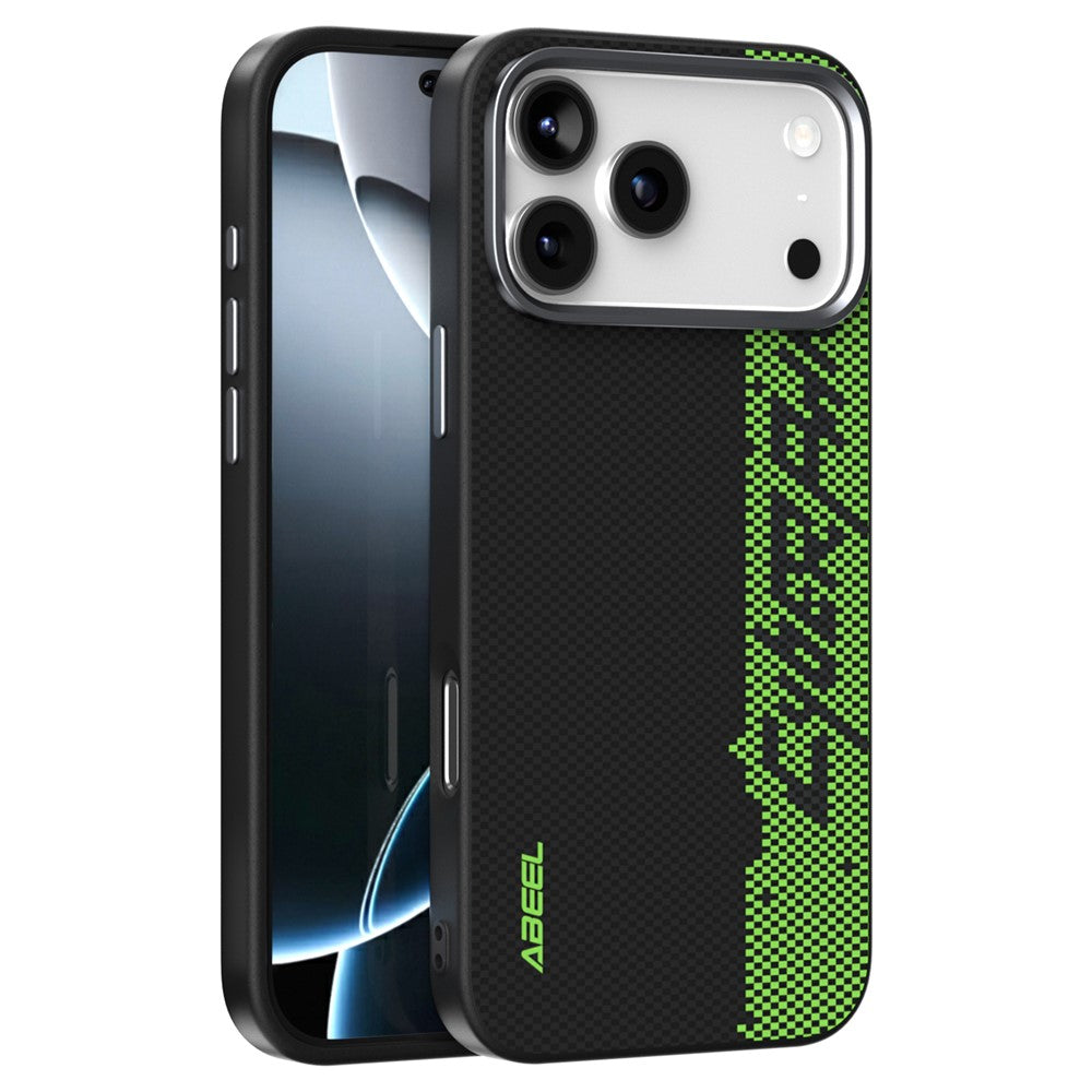 ABEEL For iPhone 18 Pro / 17 Pro Case Compatible with MagSafe Micro-Embossing 6D Printed PC TPU Aluminum Alloy Leather Phone Cover