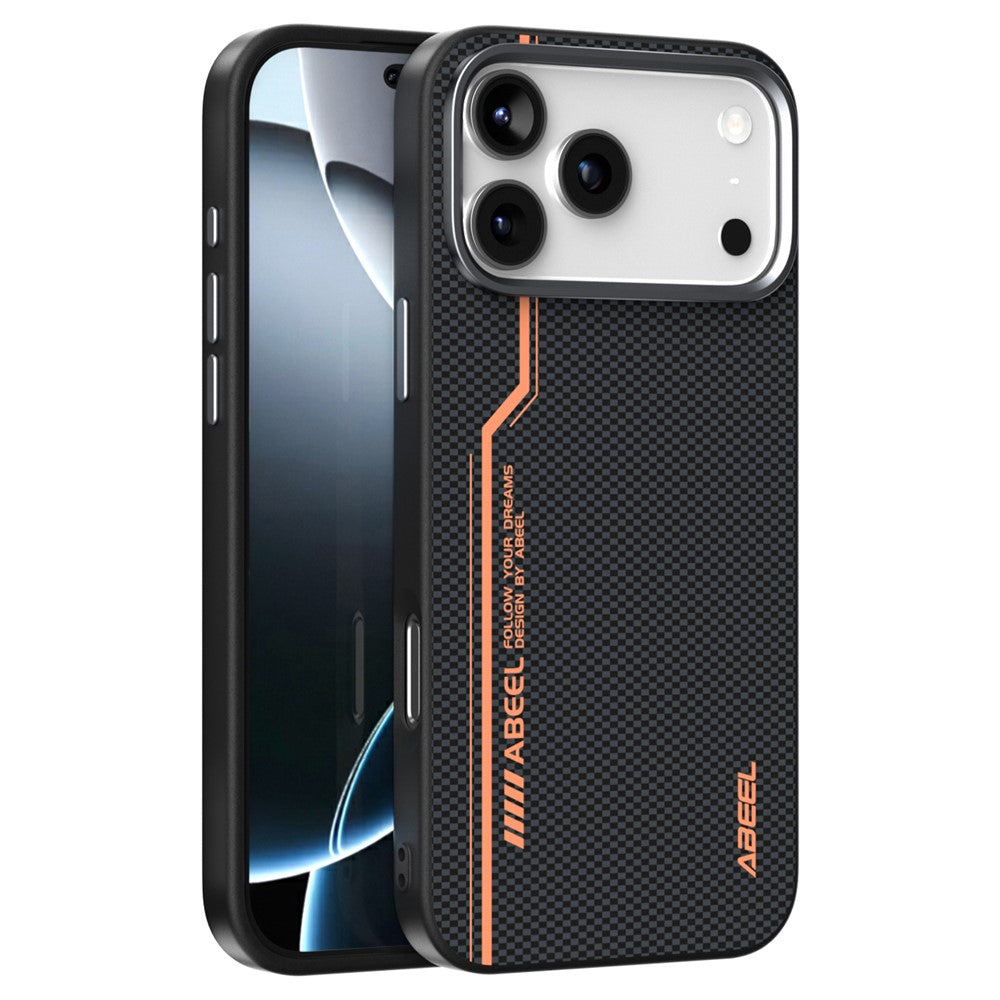 ABEEL For iPhone 18 Pro / 17 Pro Case Compatible with MagSafe Micro-Embossing 6D Printed PC TPU Aluminum Alloy Leather Phone Cover