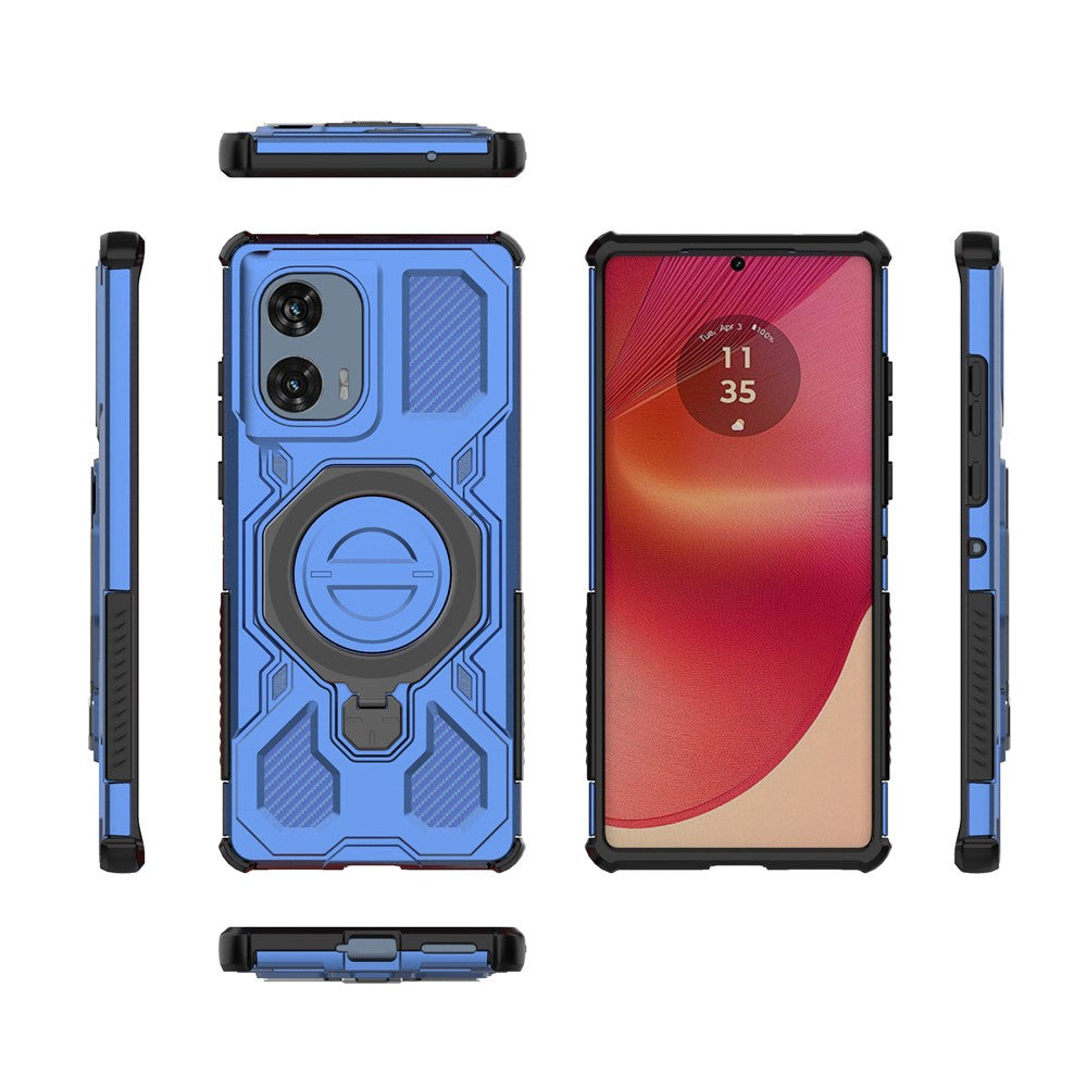 For Motorola Edge 50 Fusion 5G Magnetic Case Rotating Metal Kickstand PC + TPU Phone Back Cover