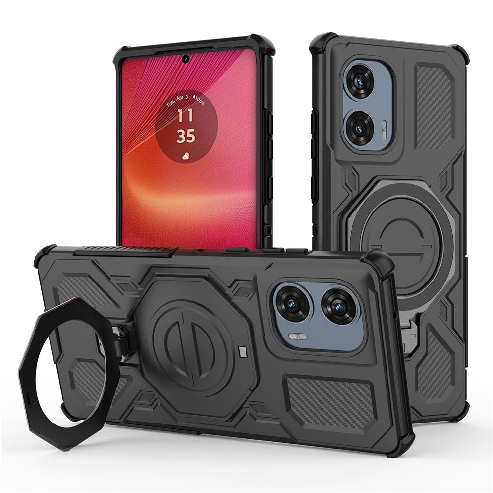 For Motorola Edge 50 Fusion 5G Magnetic Case Rotating Metal Kickstand PC + TPU Phone Back Cover
