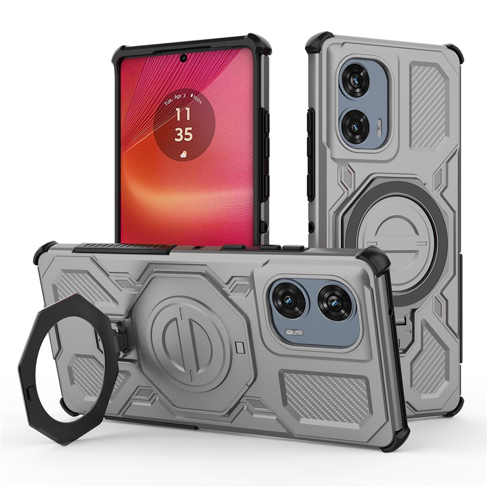 For Motorola Edge 50 Fusion 5G Magnetic Case Rotating Metal Kickstand PC + TPU Phone Back Cover