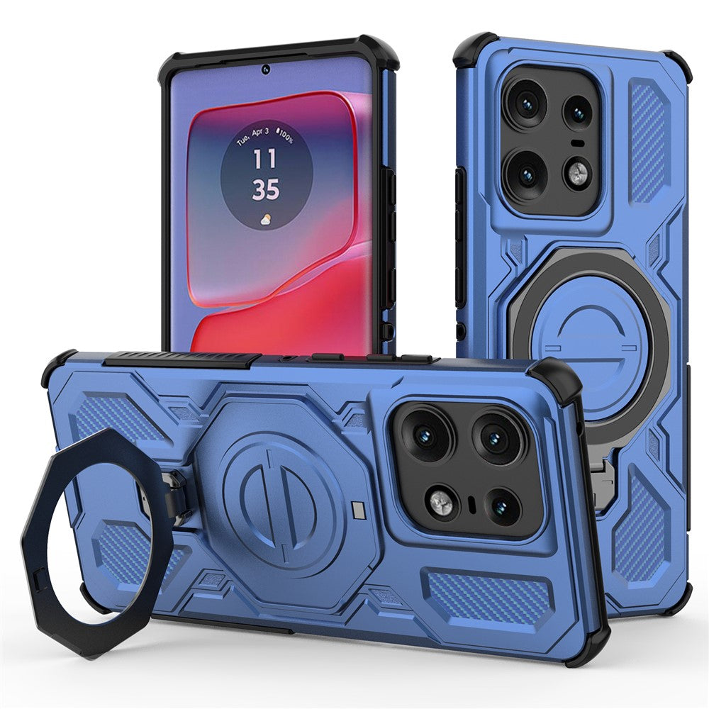For Motorola Edge 50 Pro 5G Magnetic Case Rotating Metal Kickstand PC + TPU Phone Back Cover