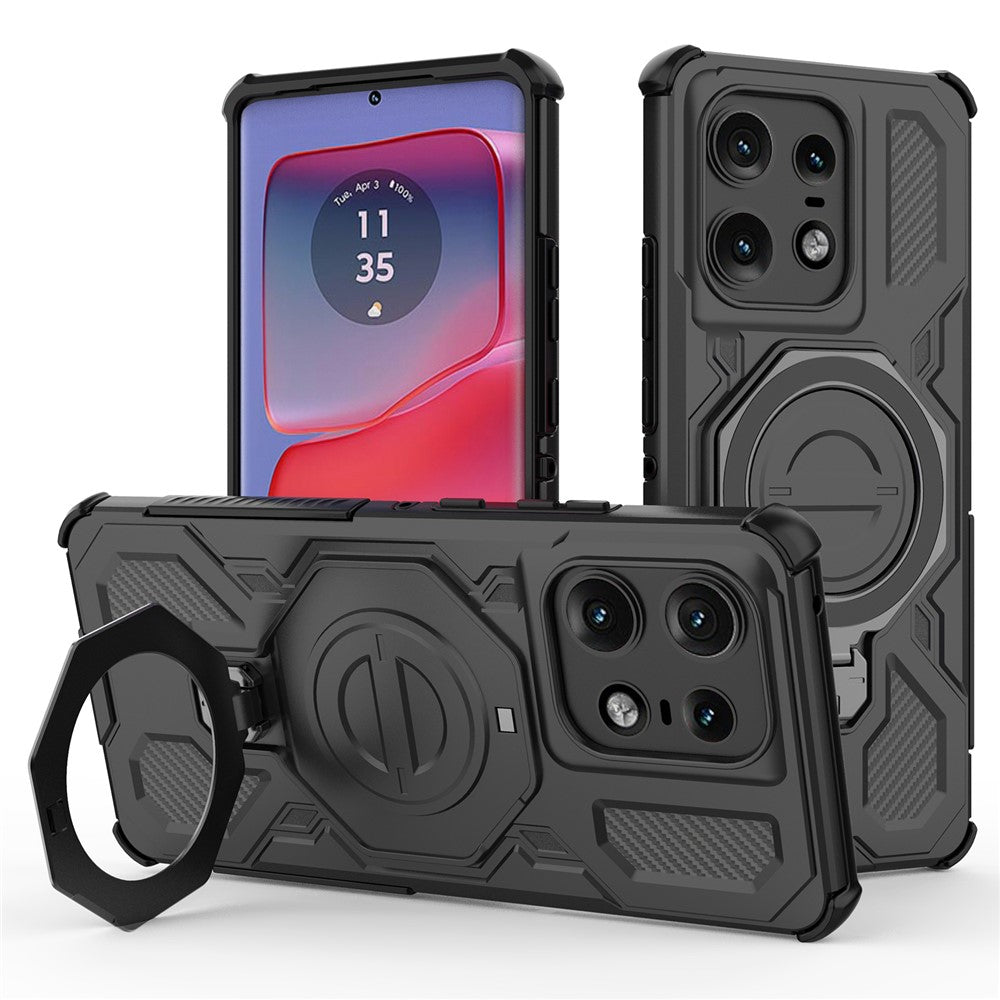 For Motorola Edge 50 Pro 5G Magnetic Case Rotating Metal Kickstand PC + TPU Phone Back Cover