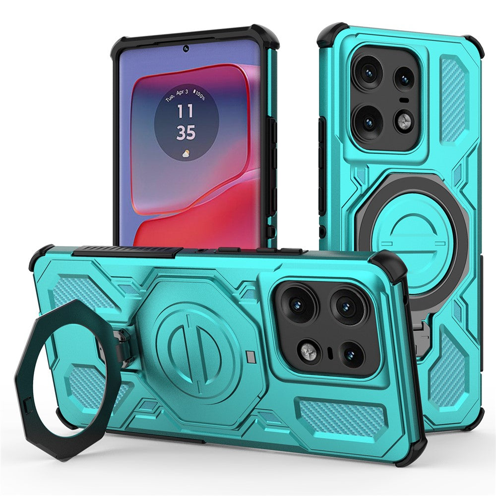 For Motorola Edge 50 Pro 5G Magnetic Case Rotating Metal Kickstand PC + TPU Phone Back Cover