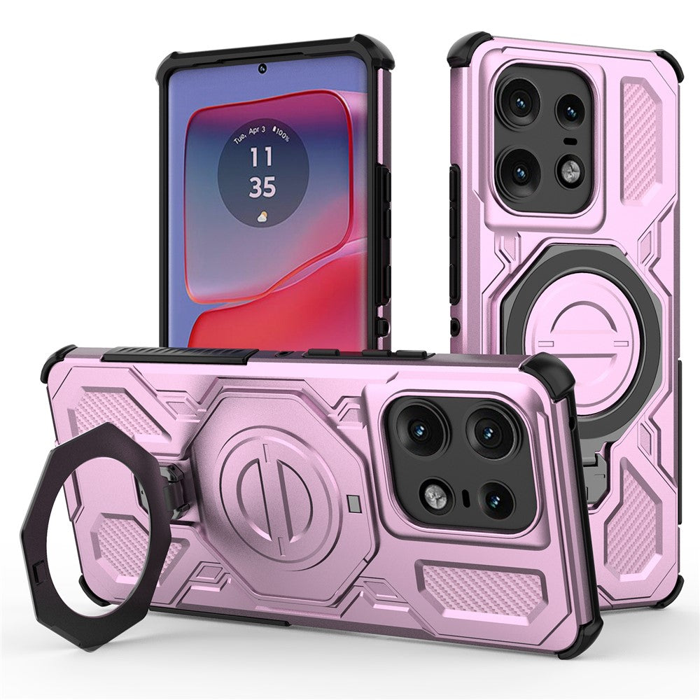 For Motorola Edge 50 Pro 5G Magnetic Case Rotating Metal Kickstand PC + TPU Phone Back Cover