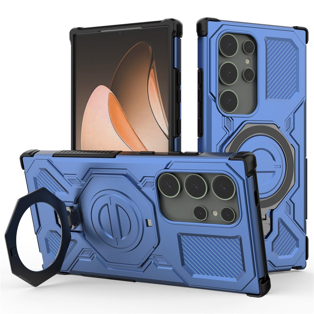 For Samsung Galaxy S24 Ultra Magnetic Case Rotating Metal Kickstand PC + TPU Phone Back Cover