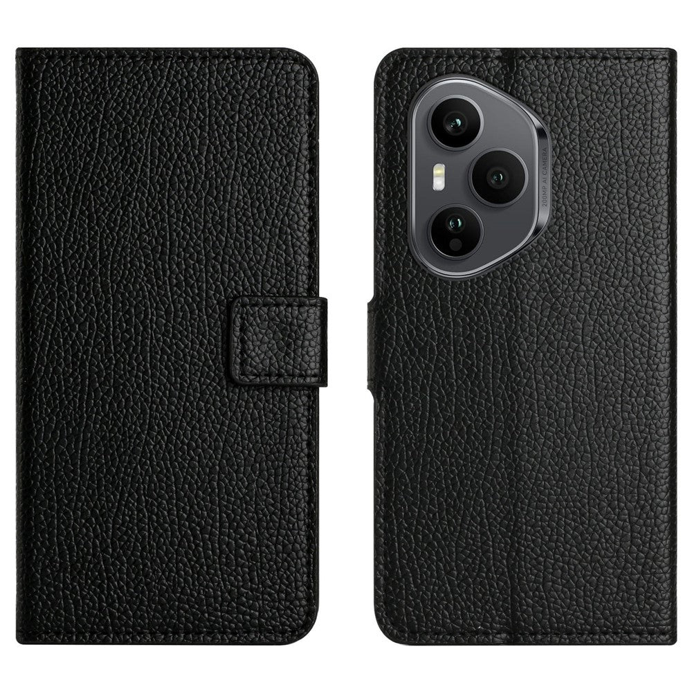 For Honor 400 Pro 5G (Global) Cover PU-læderpung Telefoncover Litchi-tekstur, Sort