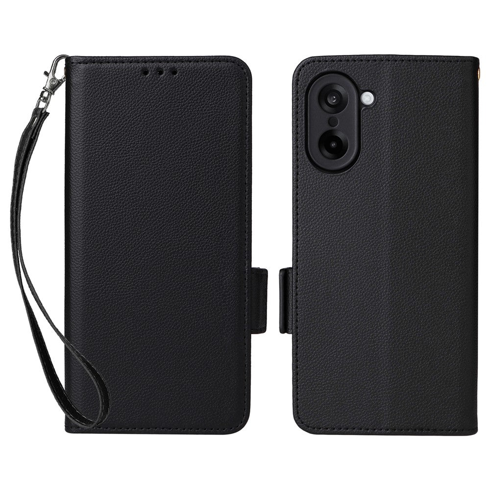OnePlus Nord CE5 5G / Ace 5 Racing 5G-skal med handledsrem, plånboksfodral i PU-läder i litchi-textur