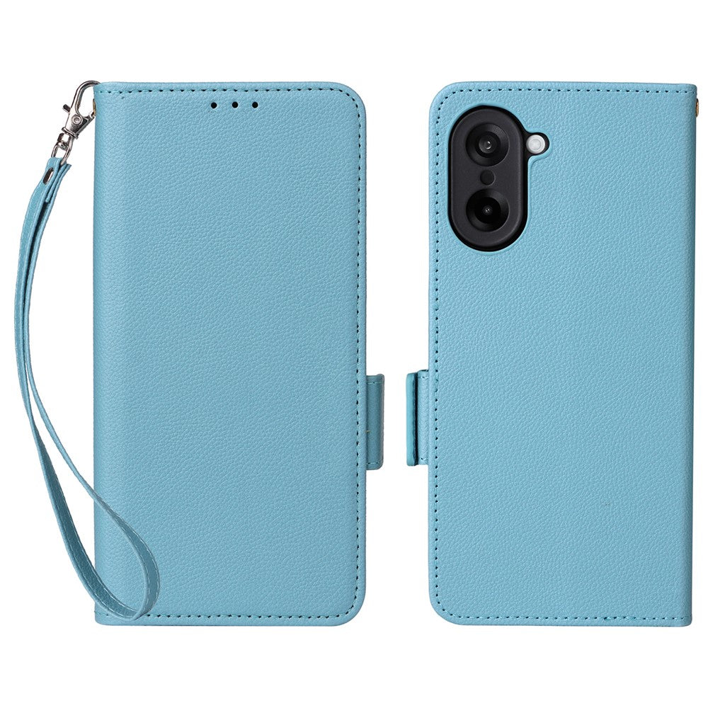 OnePlus Nord CE5 5G / Ace 5 Racing 5G-skal med handledsrem, plånboksfodral i PU-läder i litchi-textur